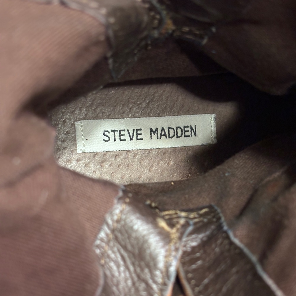 STEVE MADDEN Brewzzer Cognac Leather Belted Mid-Calf Moto Boots Size 7 - Picture 8 of 12